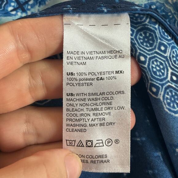 Chico’s Womens Maxi Dress Size Medium Blue Patchwork Americana Boho Office Work - Picture 7 of 8